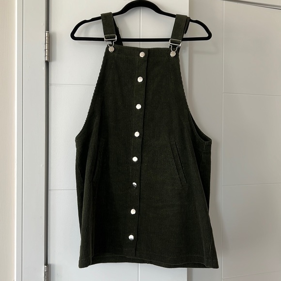 francesca's green corduroy dress Evelyn Cord Shift Dress-Green Fir